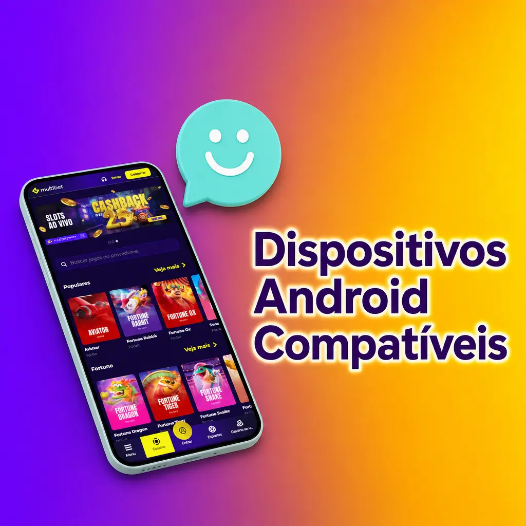 Dispositivos Android compatíveis com o app Multibet, incluindo Samsung, Xiaomi, Motorola e outros modelos populares no Brasil