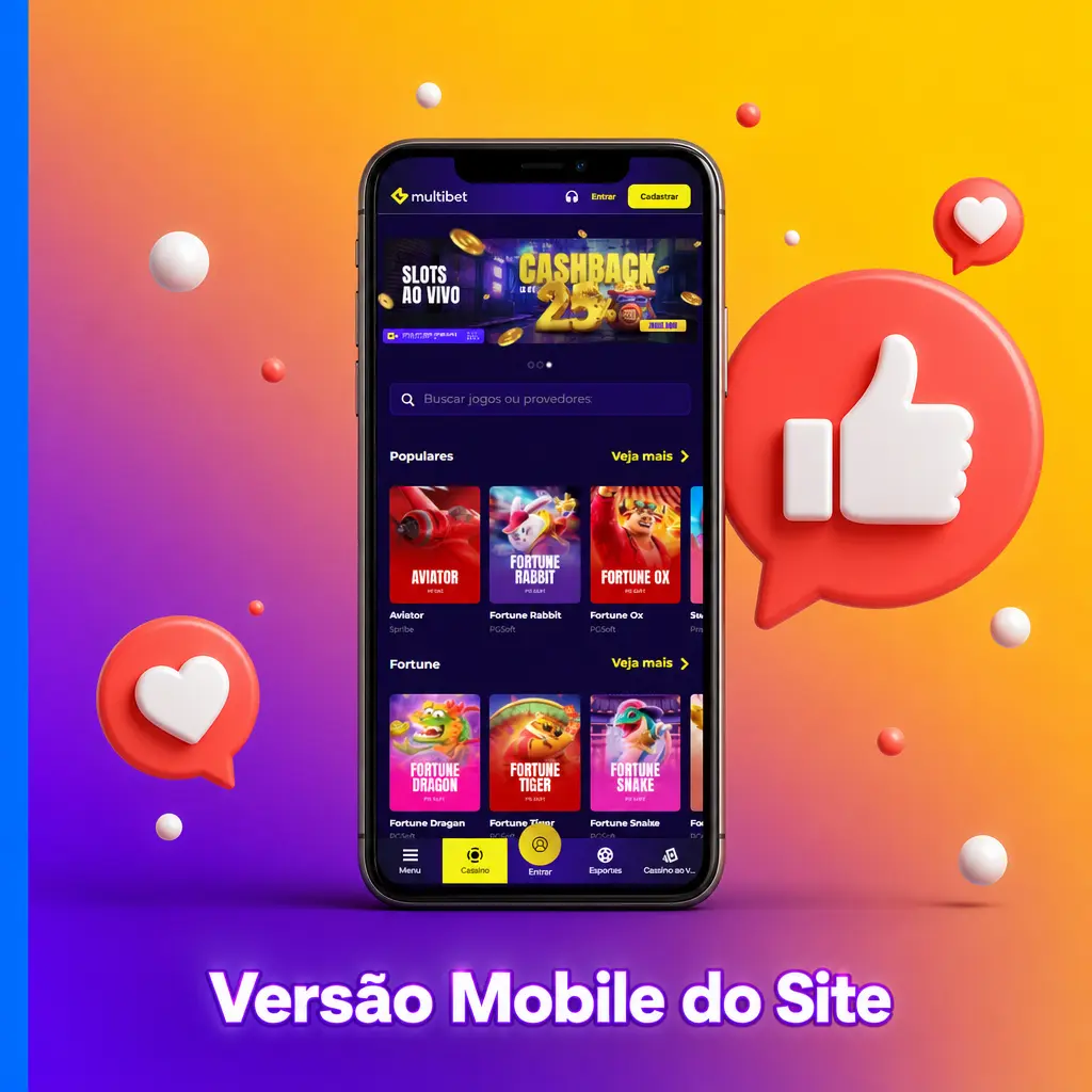Versão mobile do site da Multibet com interface adaptada para celular, acesso rápido a apostas e cassino ao vivo