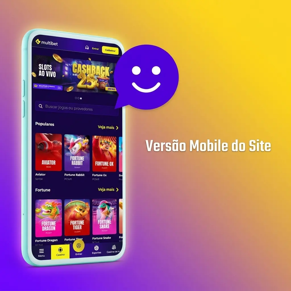 Interface mobile do site Multibet no navegador, com apostas esportivas e cassino ao vivo acessíveis pelo celular